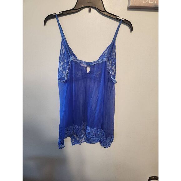 Vintage FREDERICKS OF HOLLYWOOD Babydoll Chemise Slip Sz 1X Blue Lace Sheer - Picture 4 of 4